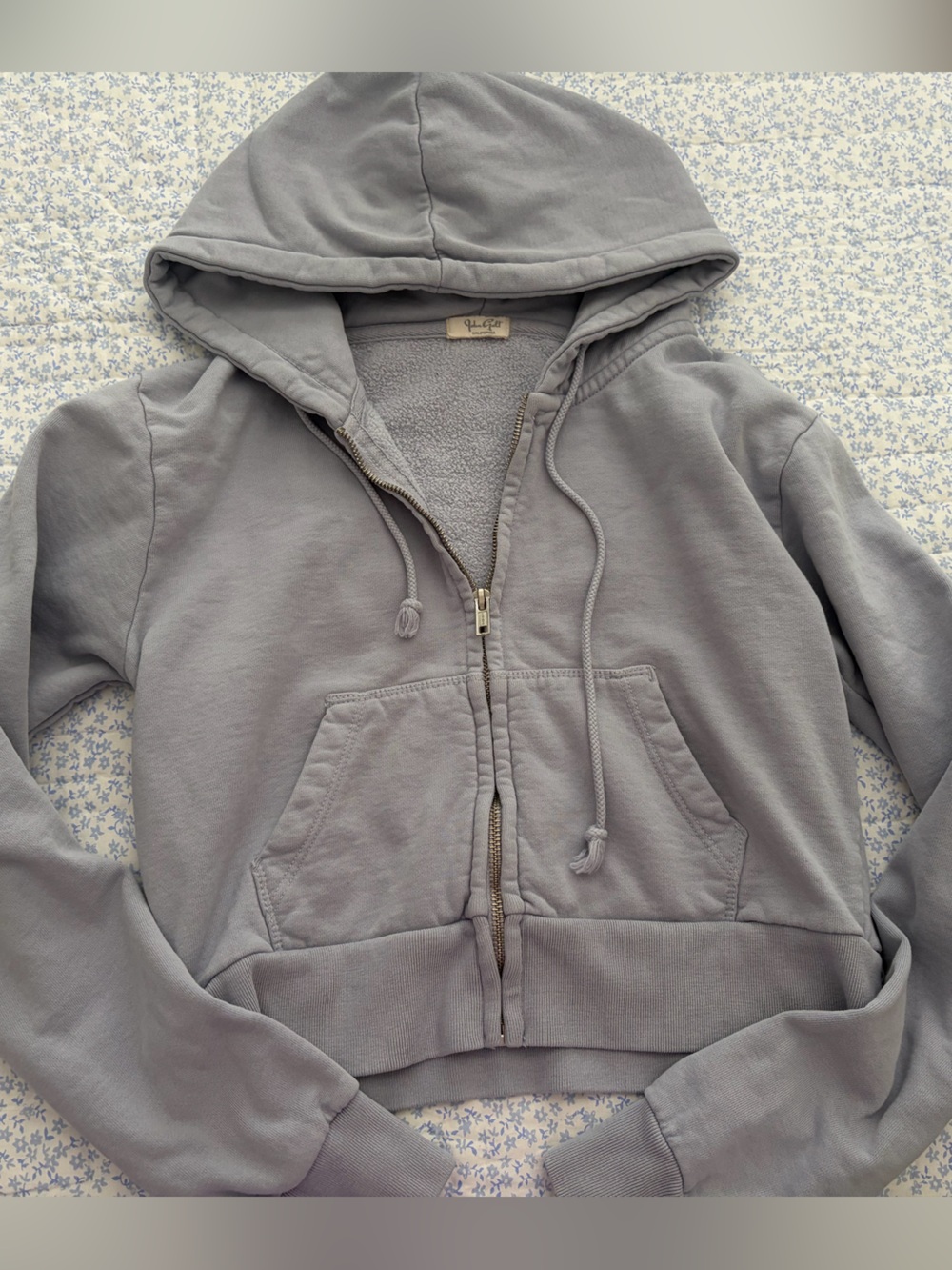 brandy melville john galt cloudy blue cropped zip up hoodie (one size)